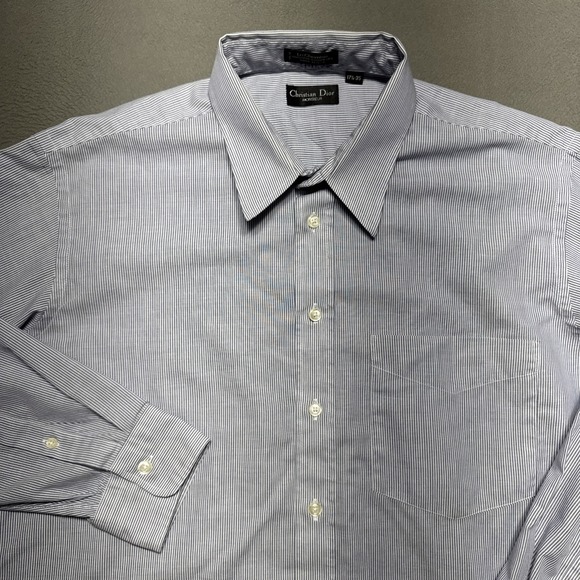 Christian Dior Monsieur Dress Shirt Mens 17 1/2 - 35 Blue‎ Striped Career Office - Picture 2 of 12